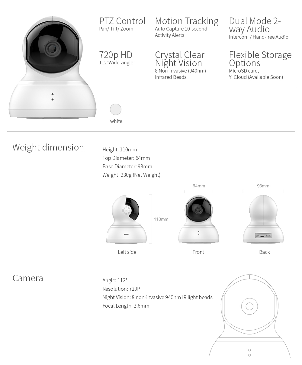 Dimensiones de  H20 Domo Cámara 1080p